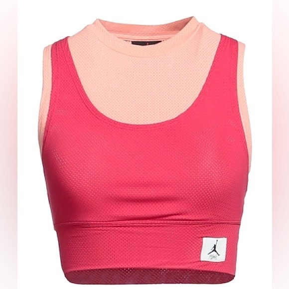 JORDAN ESSENTIALS CROPPED TOP Double Layer Tank Garnet Pink Coral XS 0 2 NWT - Picture 1 of 8